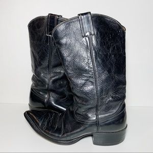 Nocona Black Leather Pointed Toe Cowboy Boots Wide